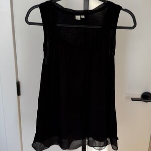 Anthropologie Black Top with Chiffon-like trim